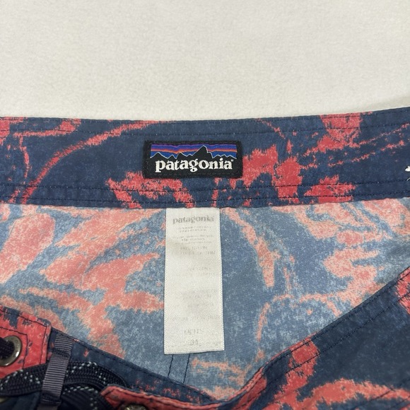 Patagonia Men's Wavefarer Board Shorts Size 34 Blue/Red Linerless Swim Trunks - Picture 3 of 4